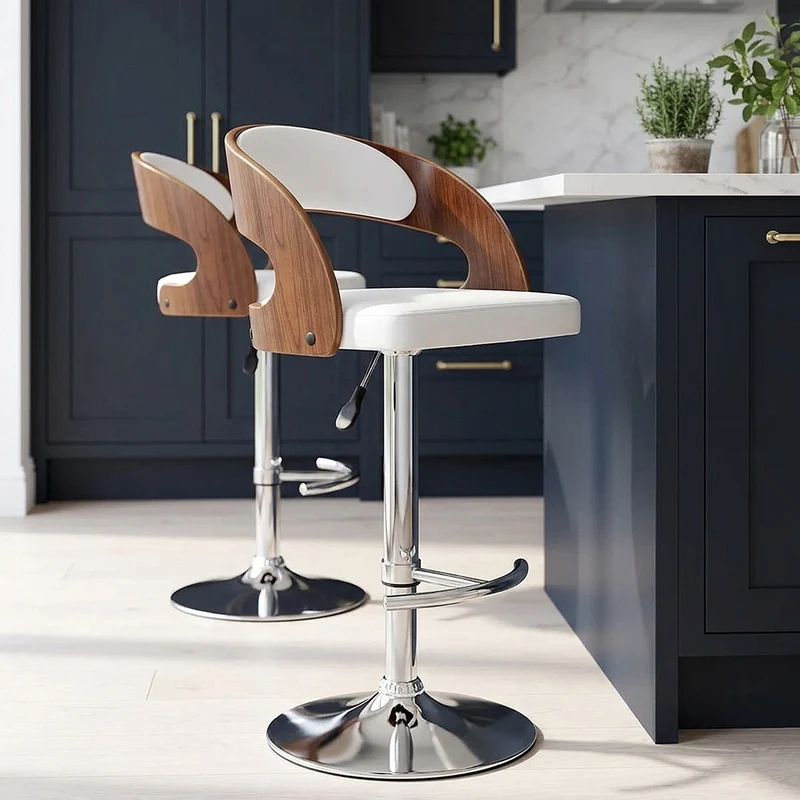 Sgabello Legno Cromato - Eve Noce Bianco