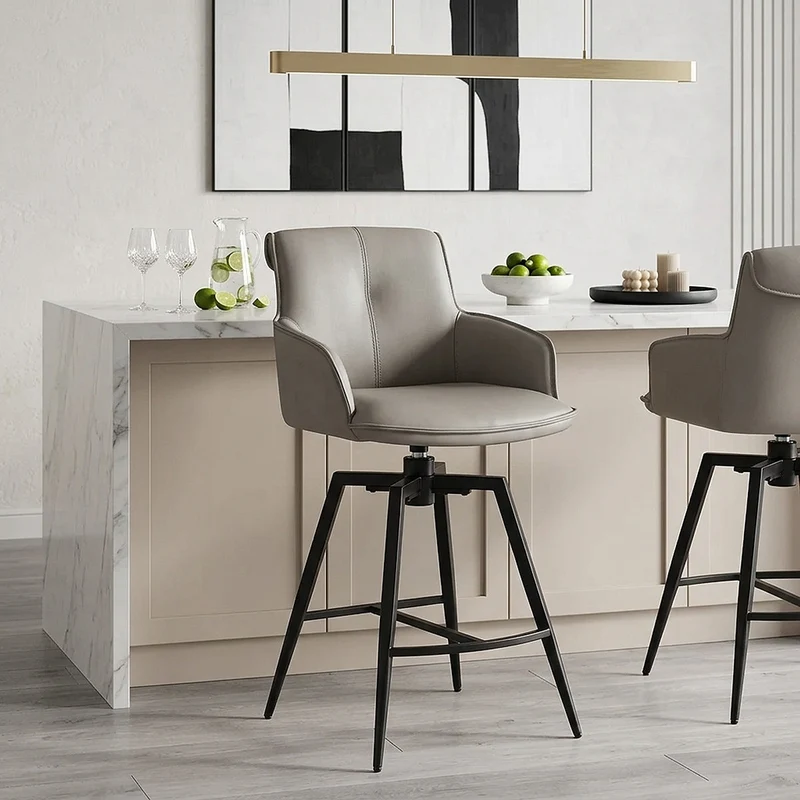 Sgabello Vera Pelle - Camden Grigio