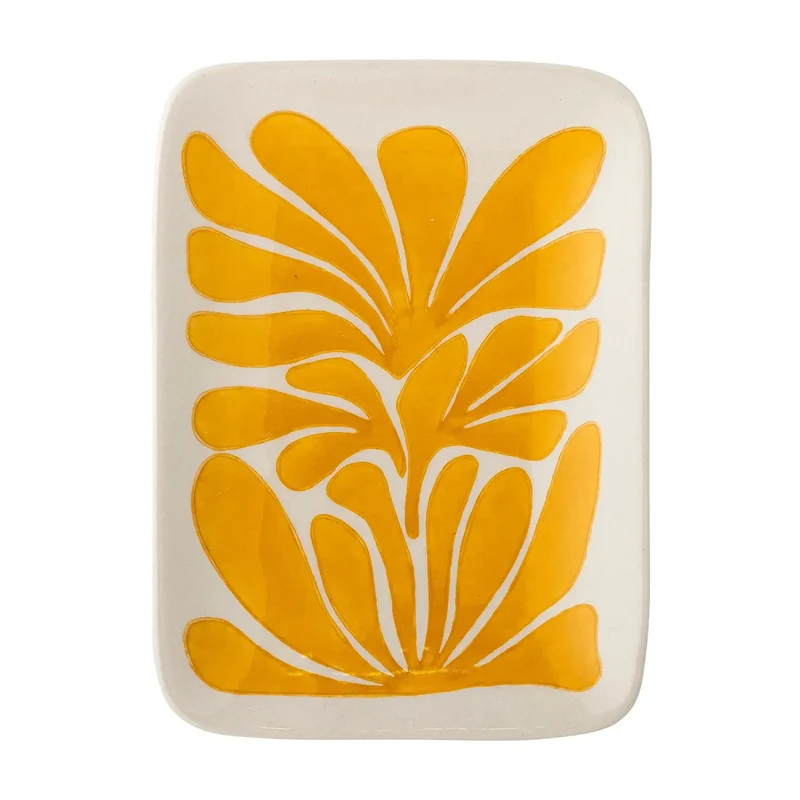 Fauni bordje met geel plantmotief – 15 × 11,5 cm