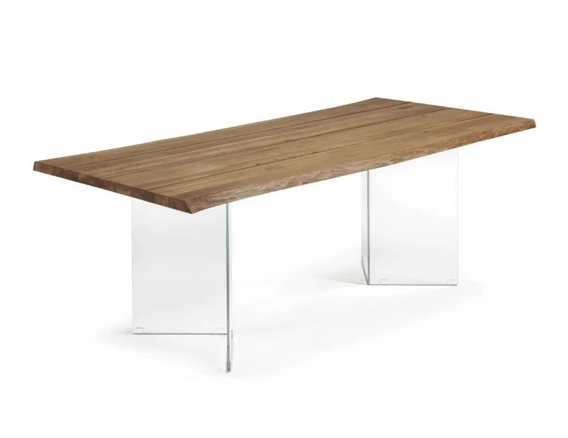 Tavolo LAGOON in legno impiallacciato rovere spesso e base in vetro 220x100cm