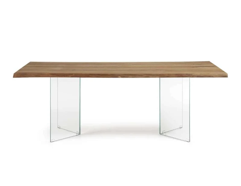 Tavolo LAGOON in legno impiallacciato rovere spesso e base in vetro 220x100cm