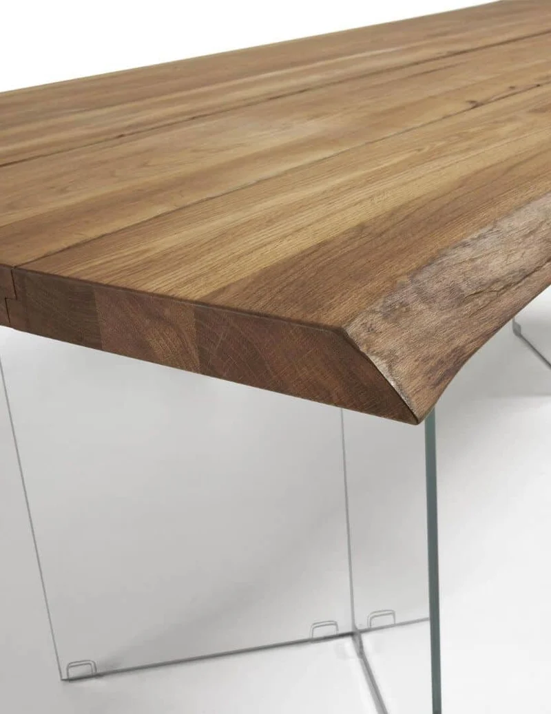 Tavolo LAGOON in legno impiallacciato rovere spesso e base in vetro 220x100cm