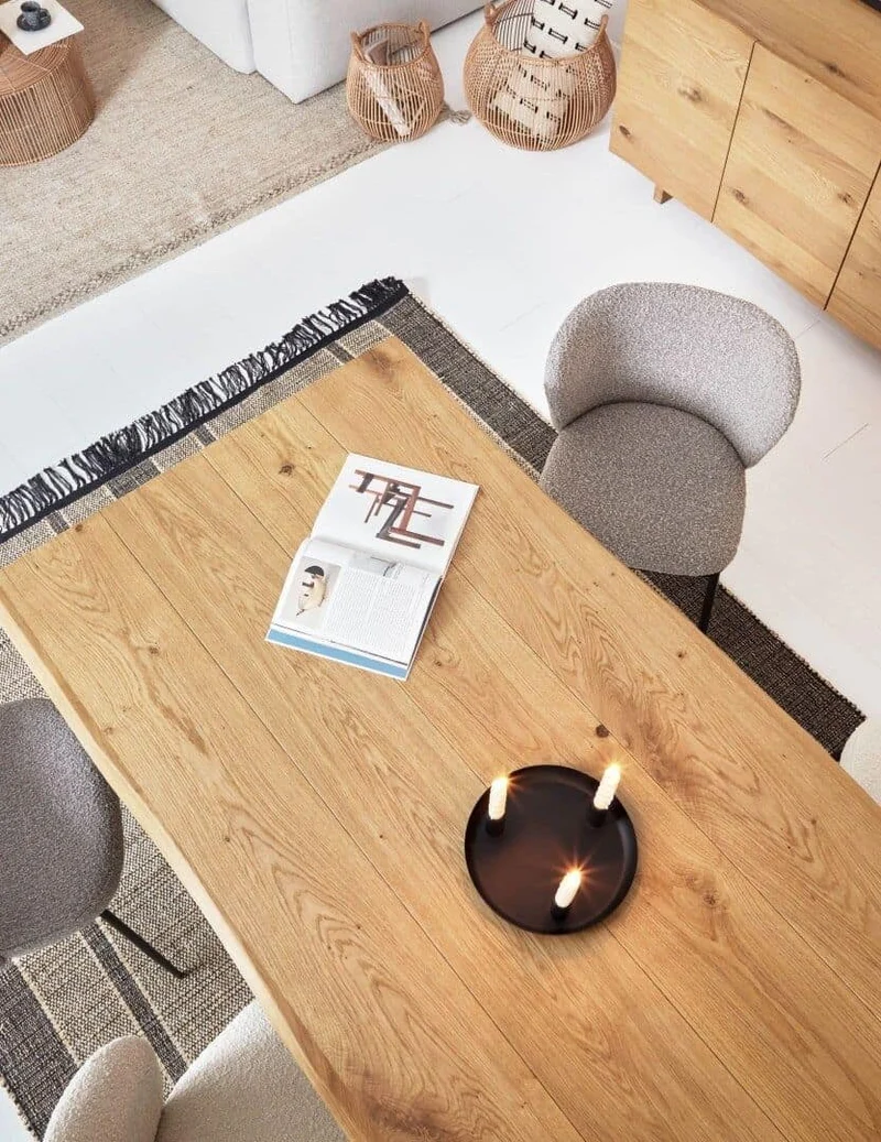 Tavolo LAGOON in legno impiallacciato rovere spesso e base in vetro 220x100cm