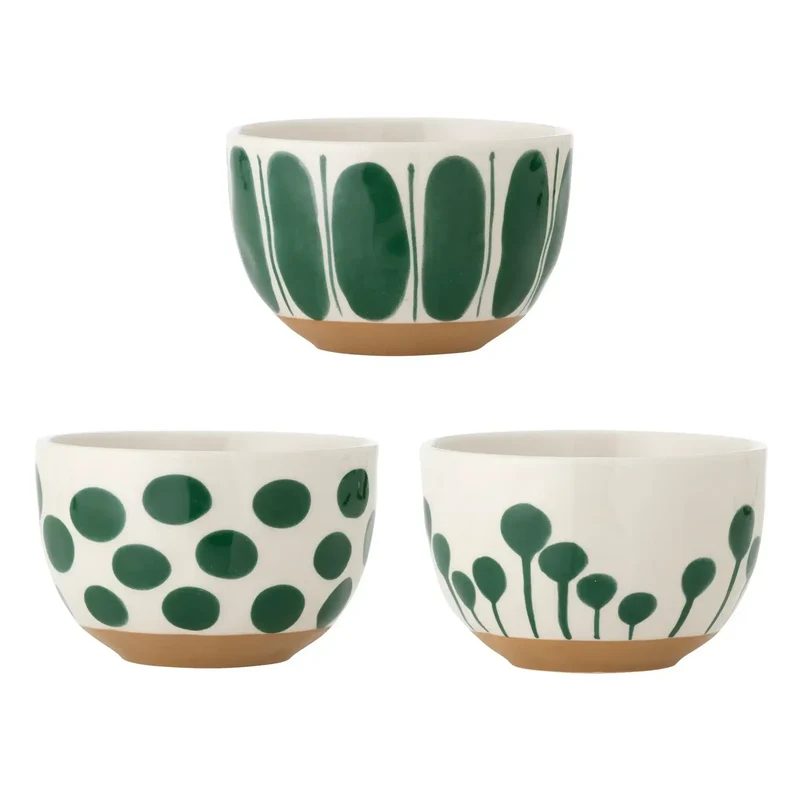 Schaalset aardewerk groen Linora - set van 3
