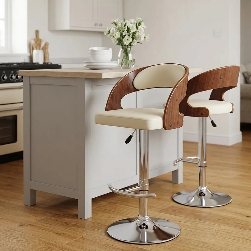 Sgabello Legno Cromato - Eve Noce Crema