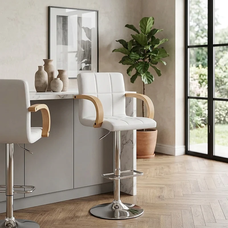 Sgabello Ecopelle Cromato - Burton Bianco