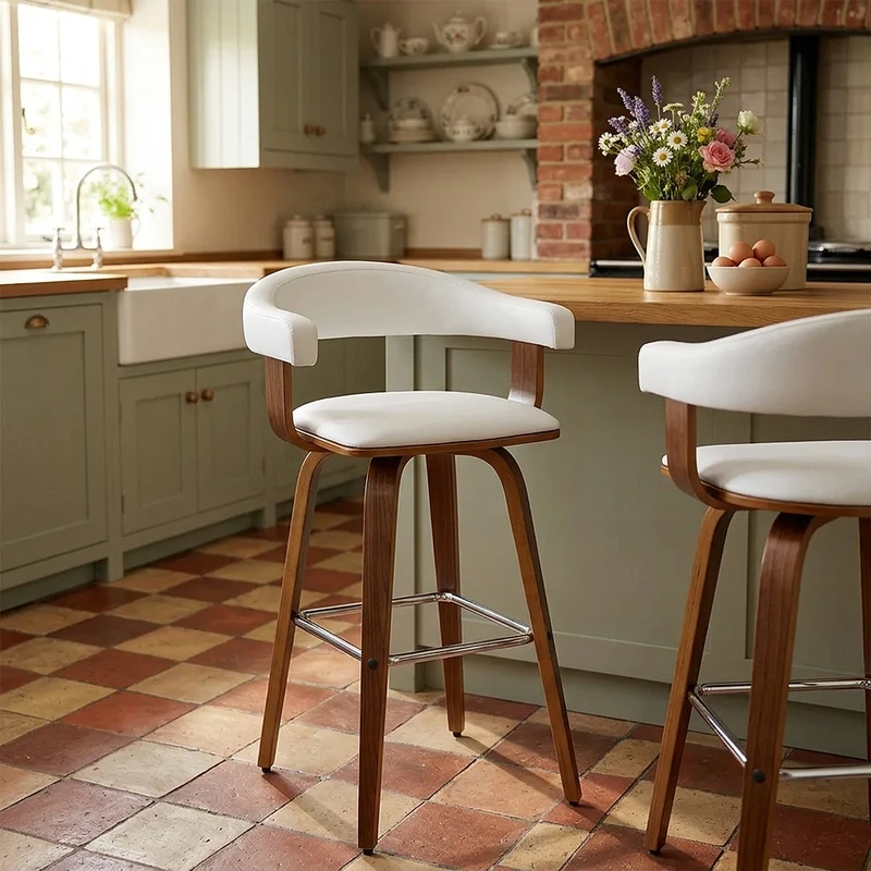 Sgabello Ecopelle Legno - Ontario Bianco