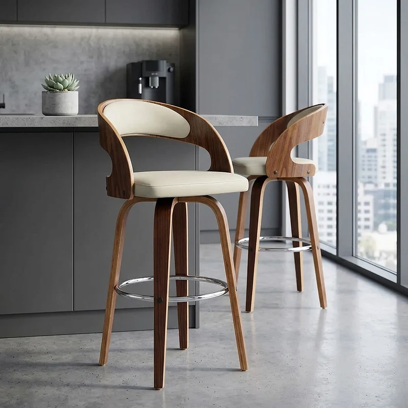 Sgabello Ecopelle Legno - Alicia Crema