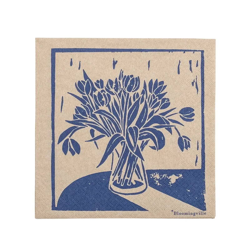 Servet gerecycled papier blauw Tulips - set van 20