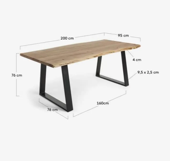 Tavolo ALARA 200x90cm in legno massello di acacia