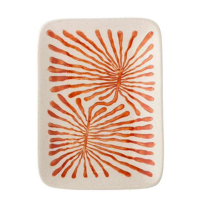 Fauni bordje met rood plantmotief – 15 × 11,5 cm