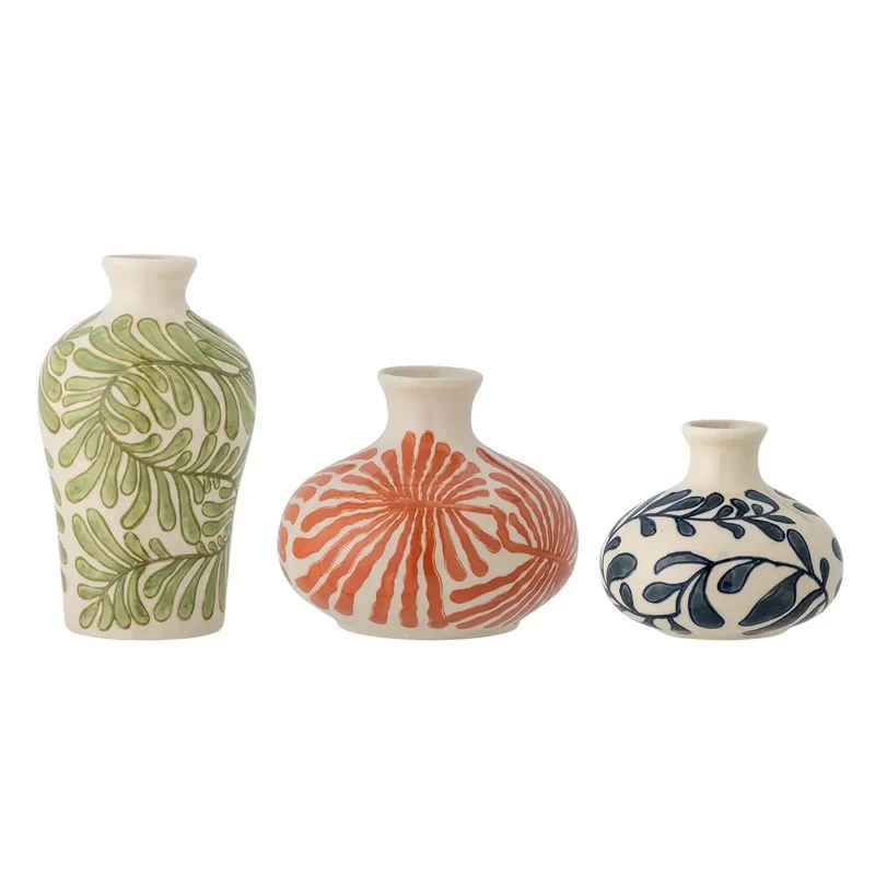 Vazenset aardewerk groen fauni - set van 3