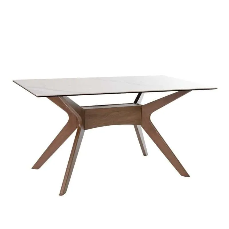 Tavolo ELISE in Noce e top porcellana effetto marmo 160cm