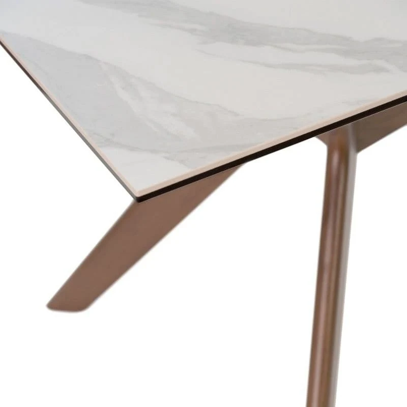 Tavolo ELISE in Noce e top porcellana effetto marmo 160cm