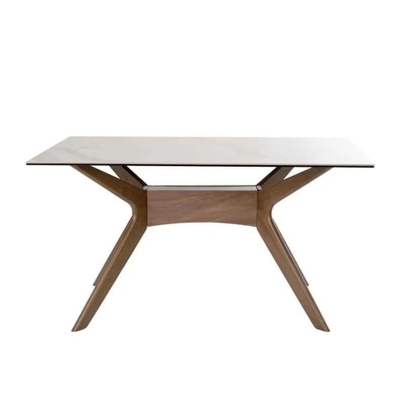 Tavolo ELISE in Noce e top porcellana effetto marmo 160cm