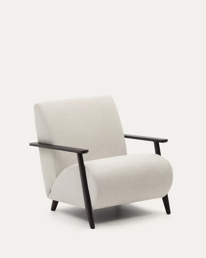 Poltrona MEG in ciniglia beige e legno wengé