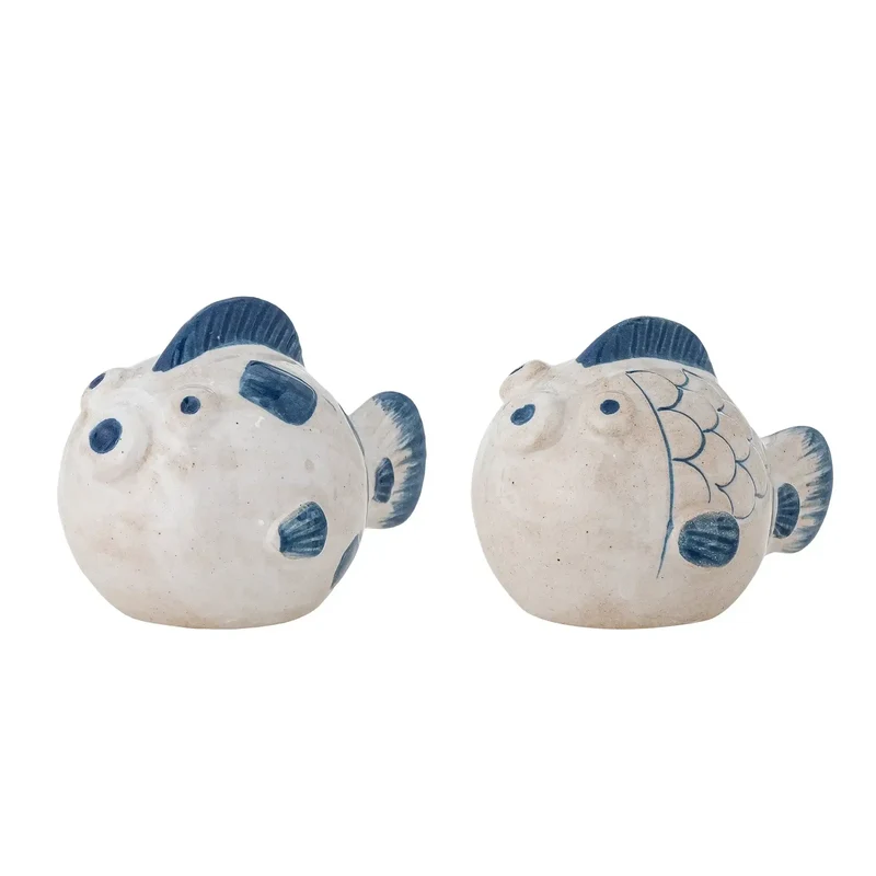 Peper- en zoutstel aardewerk blauw Fugu