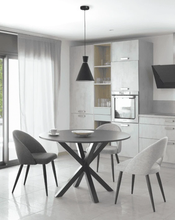 Sedia MIA in tessuto grigio chiaro / grigio scuro e gamba in metallo nero