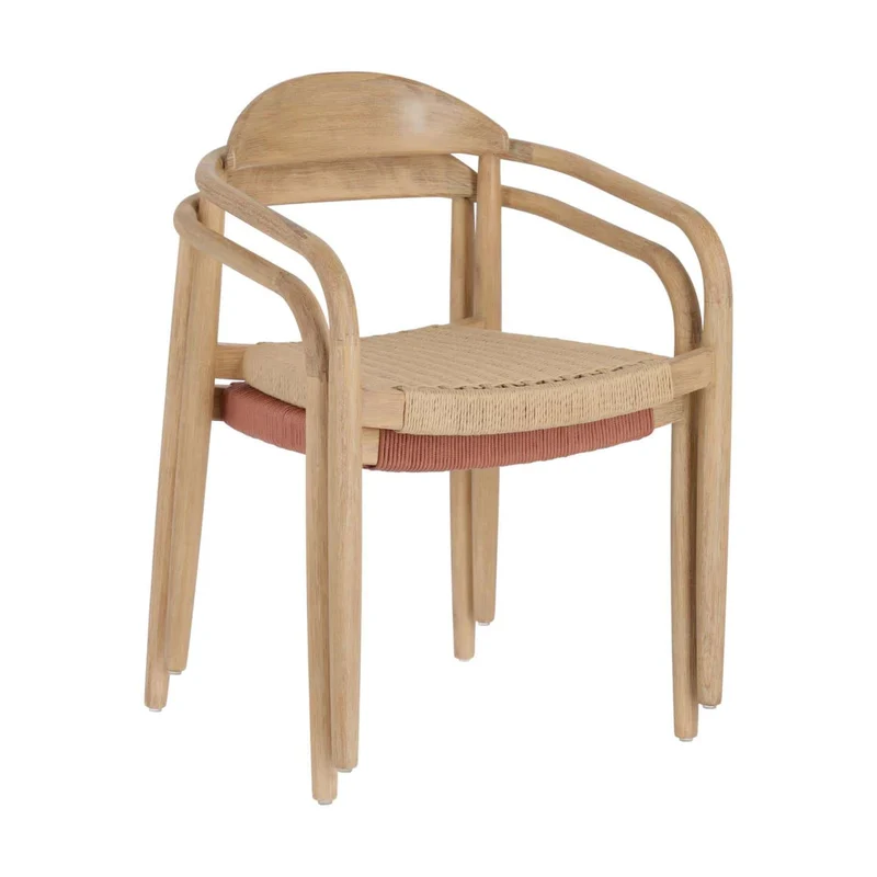 Sedia NINA in legno massello di eucalipto e corda terracotta FSC 100%