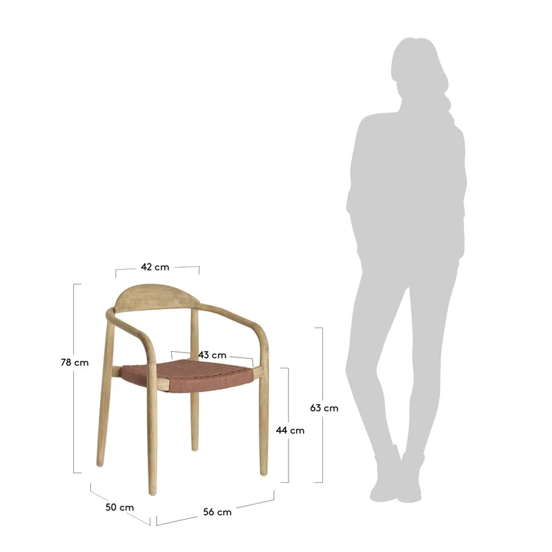 Sedia NINA in legno massello di eucalipto e corda terracotta FSC 100%