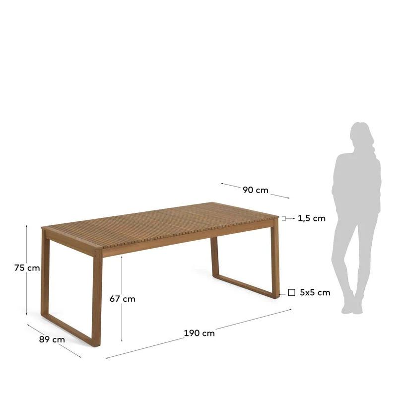 Tavolo da esterno EMY in legno massello di acacia 190 x 90 cm