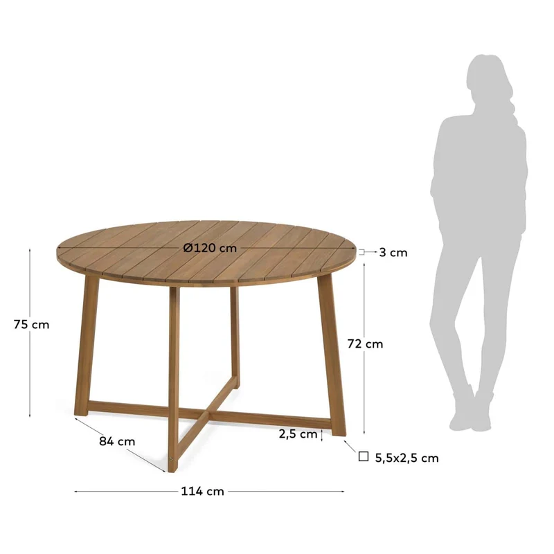 Tavolo da esterno rotondo DAFNE in legno massello di acacia Ø 120 cm