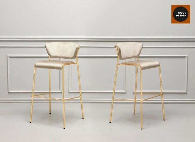 Sgabello LISA h.75 Gambe Cromo/ Verniciato Antracite / Ottone Satinato / Nichel Nero Lucido