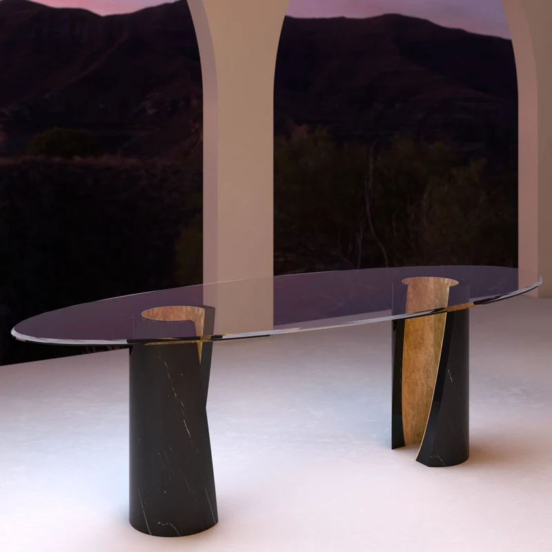Marble and Crystal Oval Dining Table ASYMMETRIC by Nicola Di Froscia for DFdesignLab