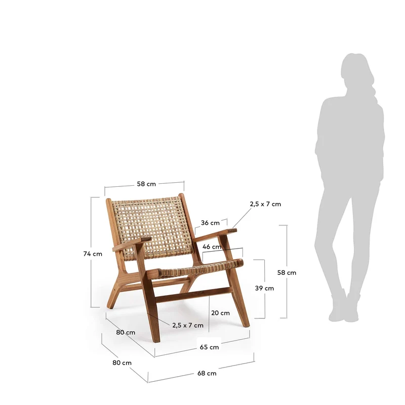Poltrona GRIGNOON in legno massello di acacia e rattan intrecciato sintetico FSC 100%