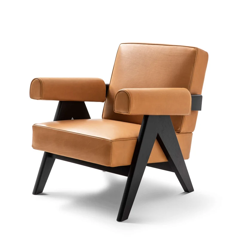 Wood and Leather Armchair CAPITOL COMPLEX Hommage à Pierre Jeanneret, designed by Cassina