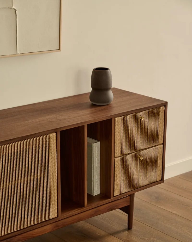 Credenza Elan 2 ante 2 cassetti impiallacciatura e legno massello noce corda 180x73cm FSC Mix Credit