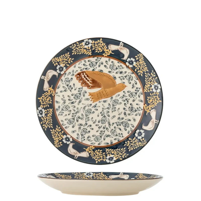 Bord aardewerk blauw Hezha 16cm