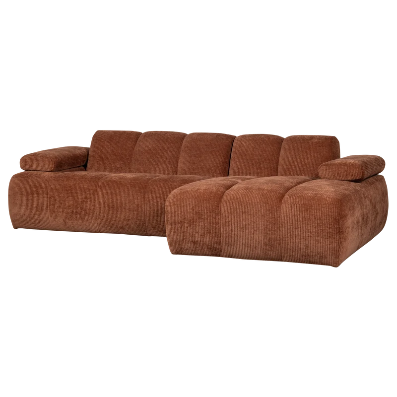 Divano chaise longue mojo destra tessuto a coste tessuto marrone ruggine