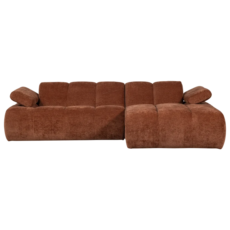 Divano chaise longue mojo destra tessuto a coste tessuto marrone ruggine