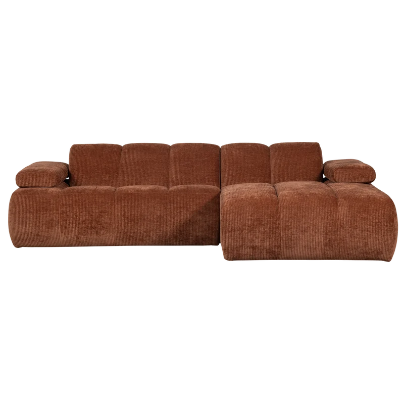 Divano chaise longue mojo destra tessuto a coste tessuto marrone ruggine
