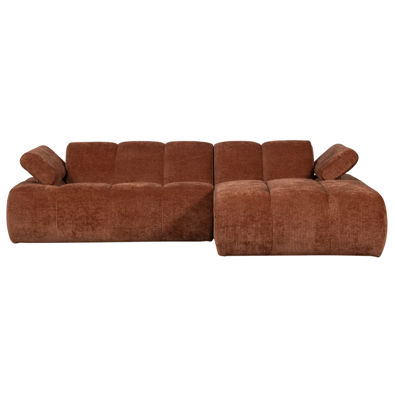 Divano chaise longue mojo destra tessuto a coste tessuto marrone ruggine