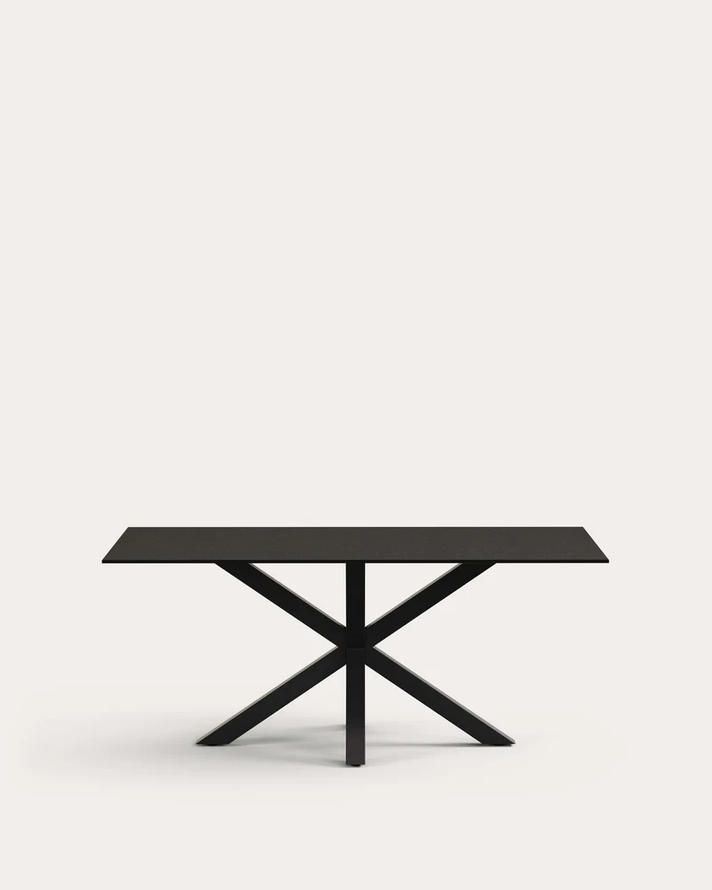 Argo Tisch aus schwarzem Glas mit schwarzen Stahlbeinen 180 x 100 cm