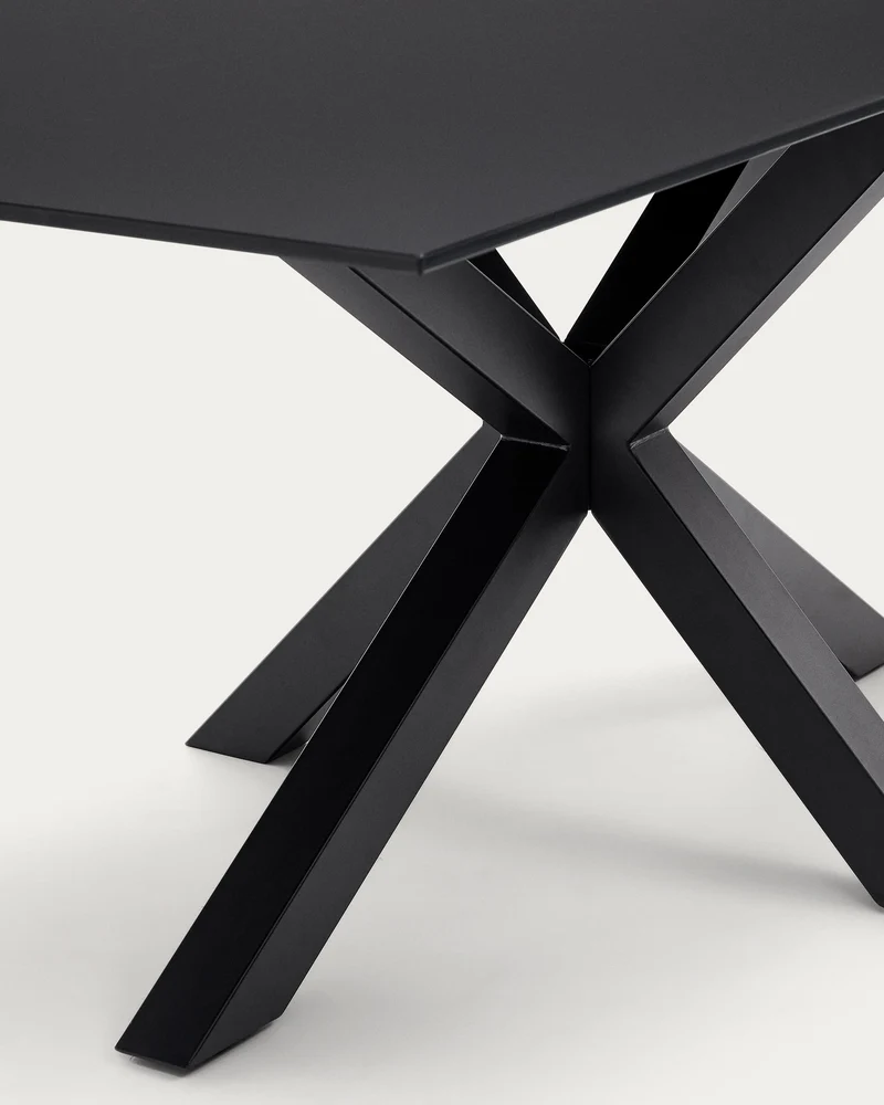 Argo Tisch aus schwarzem Glas und schwarzen Stahlbeinen 200 x 100 cm