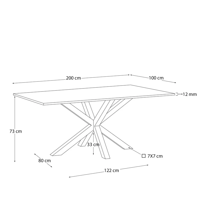 Argo Tisch aus schwarzem Glas und schwarzen Stahlbeinen 200 x 100 cm