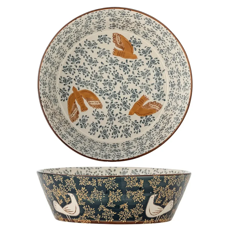 Schaal aardewerk blauw Hezha 28cm