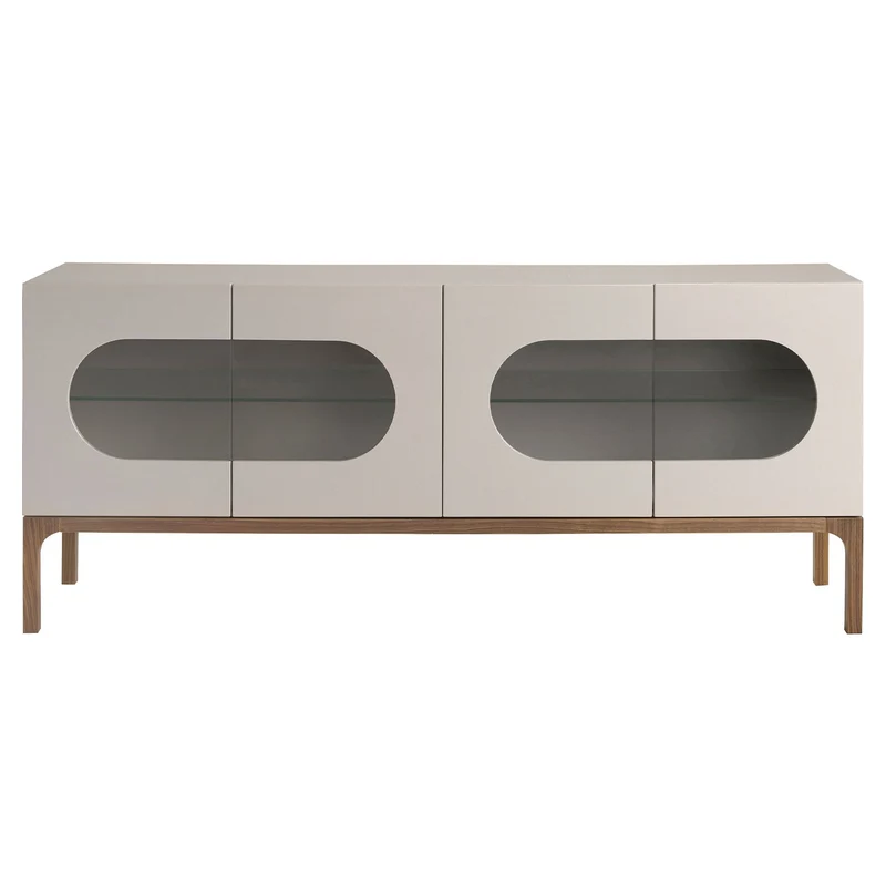 Credenza in legno grigio e noce con illuminazione interna