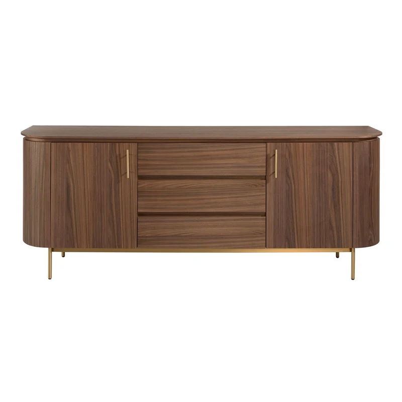 Credenza noce e acciaio dorato lucido