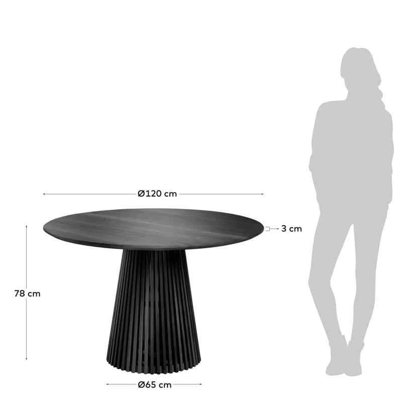 Tavolo IKARIA in legno massello di mindi finitura nero Ø 120cm