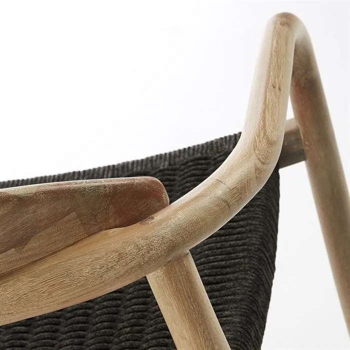 Sedia NINA in legno massello di acacia e corda grigio antracite
