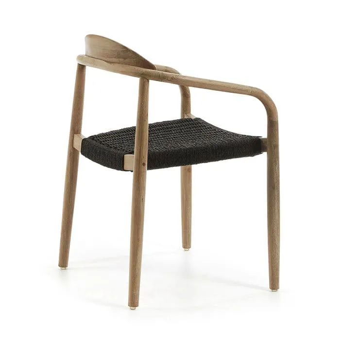 Sedia NINA in legno massello di acacia e corda grigio antracite