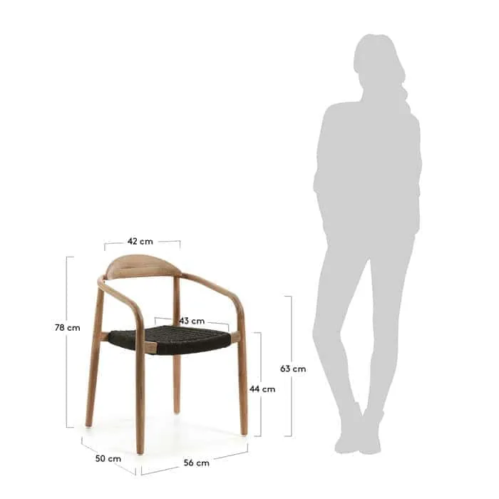 Sedia NINA in legno massello di acacia e corda grigio antracite