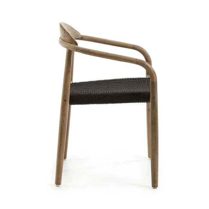 Sedia NINA in legno massello di acacia e corda grigio antracite