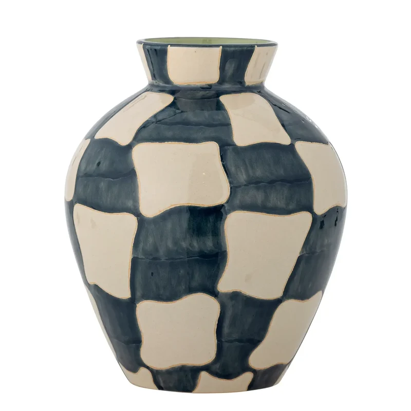 Vaas aardewerk blauw Check 24cm