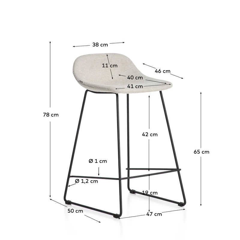 Hocker Zahara mit beiger Chenille und Stahlbeinen mit schwarzem Finish, 65 cm, FSC 100 %