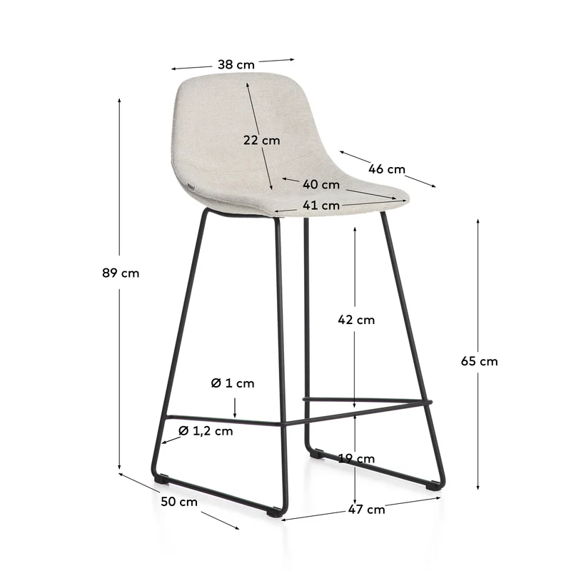 Hocker Zahara mit beiger Chenille und Stahlbeinen mit schwarzem Finish, 65 cm, FSC 100 %
